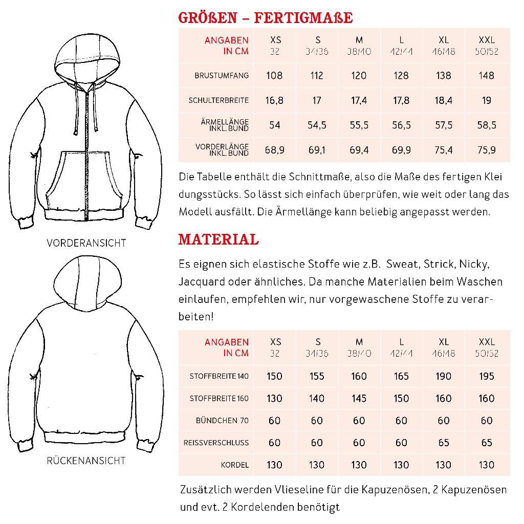 Papierschnittmuster Oversize Sweatjacke Frau Lou XS-XXL